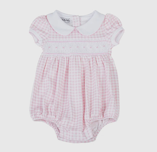 Smocked Pink Gingham Pima Bubble