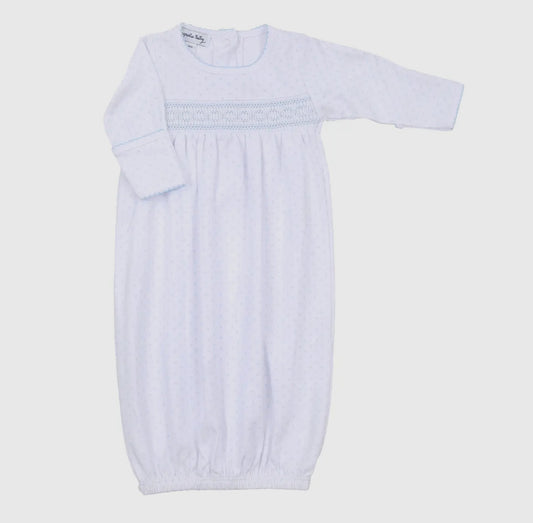 Mini Dots Smocked Blue Pima Gown