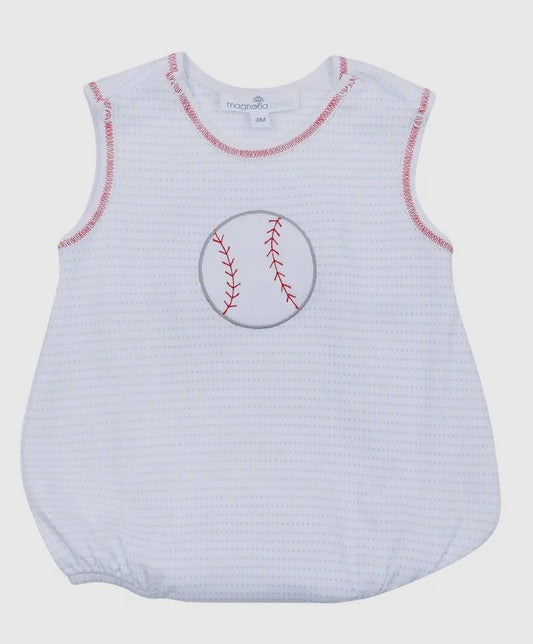 Blue Baseball Appliqué Pima Bubble