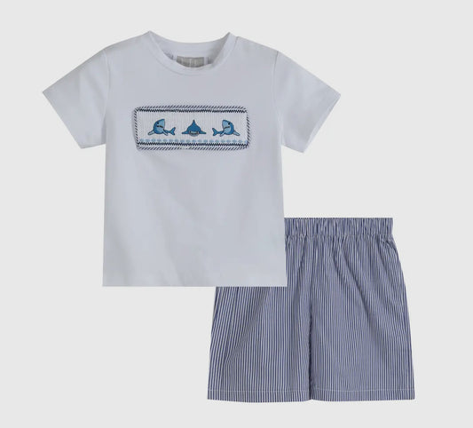 Shark Smocked Shorts Set